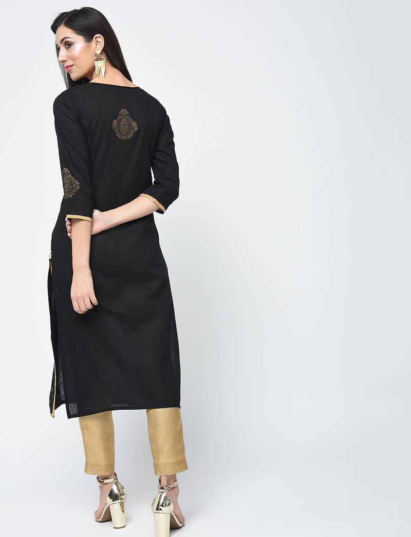 cotton block printed straight kurta,black,(s,m,l,xl,2xl,3xl)