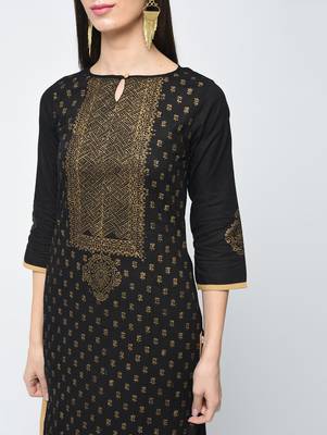 cotton block printed straight kurta,black,(s,m,l,xl,2xl,3xl) 4