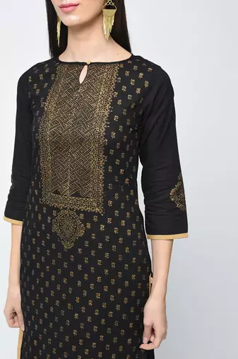 cotton block printed straight kurta,black,(s,m,l,xl,2xl,3xl)