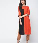 cotton color block straight kurta,orange,(s,m,l,xl,2xl,3xl)