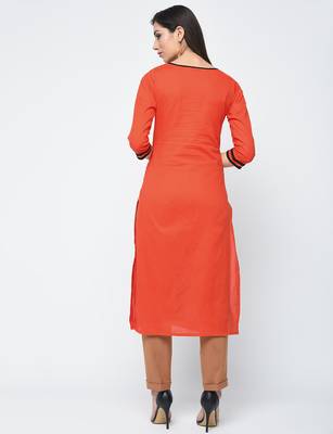 cotton color block straight kurta,orange,(s,m,l,xl,2xl,3xl) 3