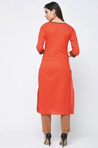 cotton color block straight kurta,orange,(s,m,l,xl,2xl,3xl)