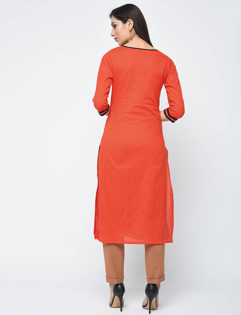 cotton color block straight kurta,orange,(s,m,l,xl,2xl,3xl)