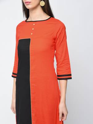 cotton color block straight kurta,orange,(s,m,l,xl,2xl,3xl) 4