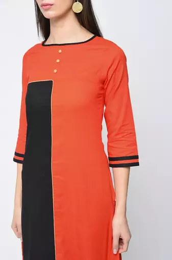 cotton color block straight kurta,orange,(s,m,l,xl,2xl,3xl)
