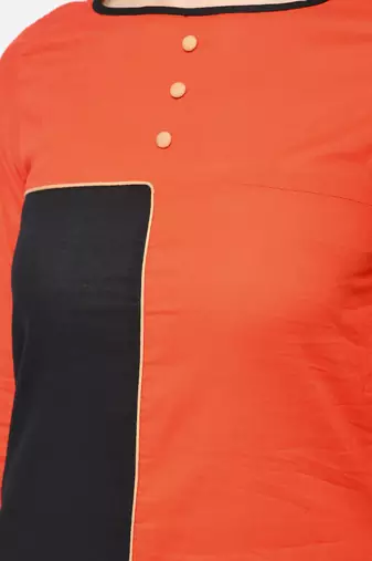 cotton color block straight kurta,orange,(s,m,l,xl,2xl,3xl)