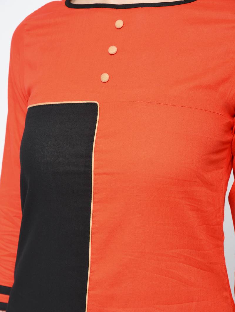 cotton color block straight kurta,orange,(s,m,l,xl,2xl,3xl)