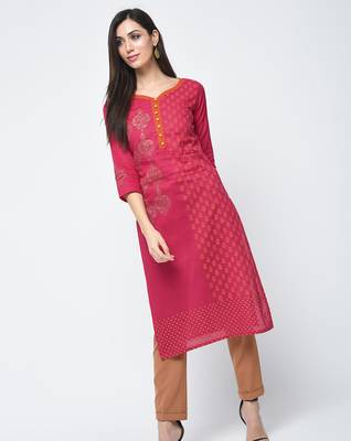 cotton block printed straight kurta,magenta,(s,m,l,xl,2xl,3xl) 1