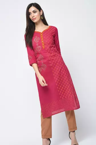 cotton block printed straight kurta,magenta,(s,m,l,xl,2xl,3xl)