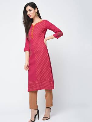 cotton block printed straight kurta,magenta,(s,m,l,xl,2xl,3xl) 2