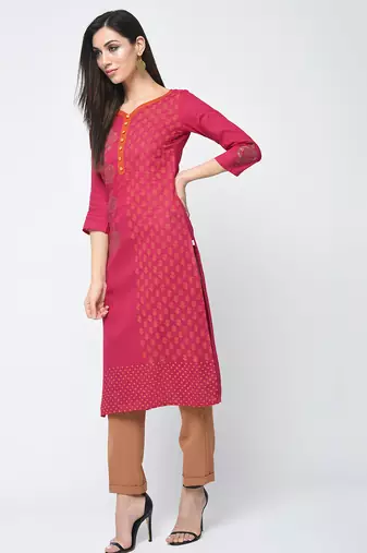 cotton block printed straight kurta,magenta,(s,m,l,xl,2xl,3xl)