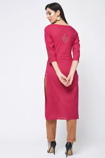 cotton block printed straight kurta,magenta,(s,m,l,xl,2xl,3xl)
