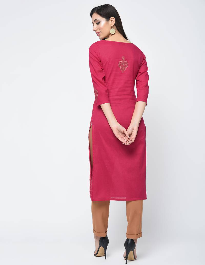 cotton block printed straight kurta,magenta,(s,m,l,xl,2xl,3xl)