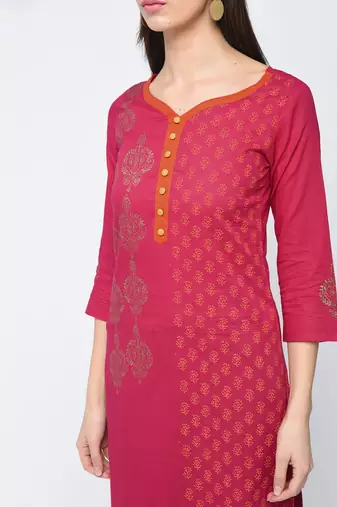 cotton block printed straight kurta,magenta,(s,m,l,xl,2xl,3xl)