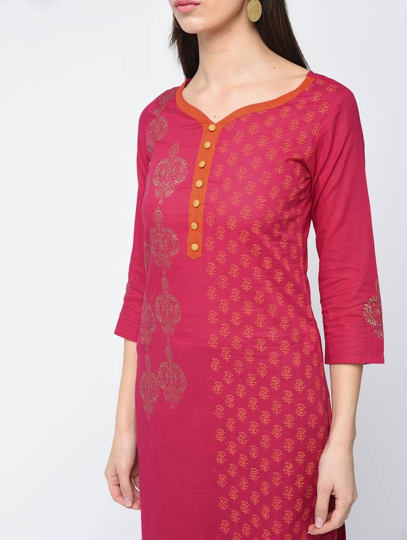 cotton block printed straight kurta,magenta,(s,m,l,xl,2xl,3xl)