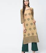 cotton block printed straight kurta,beige,(s,m,l,xl,2xl,3xl)