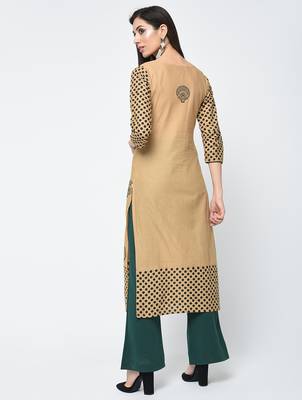 cotton block printed straight kurta,beige,(s,m,l,xl,2xl,3xl) 3