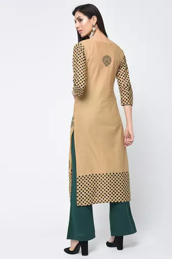 cotton block printed straight kurta,beige,(s,m,l,xl,2xl,3xl)