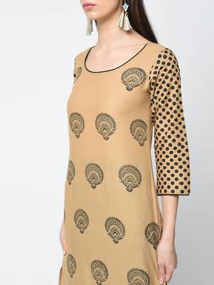 cotton block printed straight kurta,beige,(s,m,l,xl,2xl,3xl) 4