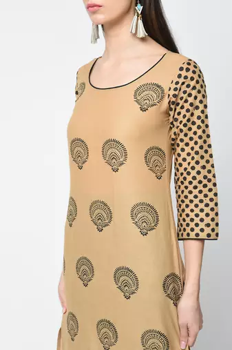cotton block printed straight kurta,beige,(s,m,l,xl,2xl,3xl)