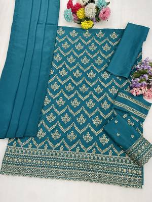 Sea green colour embroideried work chinon semi stitched palazzo salwar suit 3