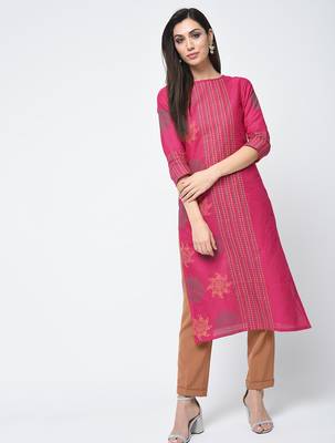cotton block printed straight kurta,magenta,(s,m,l,xl,2xl,3xl) 1
