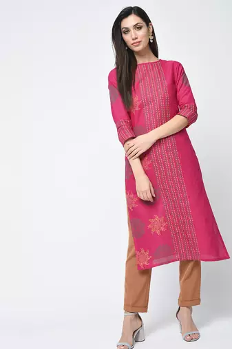 cotton block printed straight kurta,magenta,(s,m,l,xl,2xl,3xl)