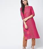 cotton block printed straight kurta,magenta,(s,m,l,xl,2xl,3xl)