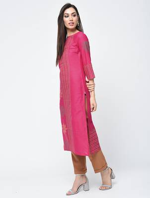 cotton block printed straight kurta,magenta,(s,m,l,xl,2xl,3xl) 2