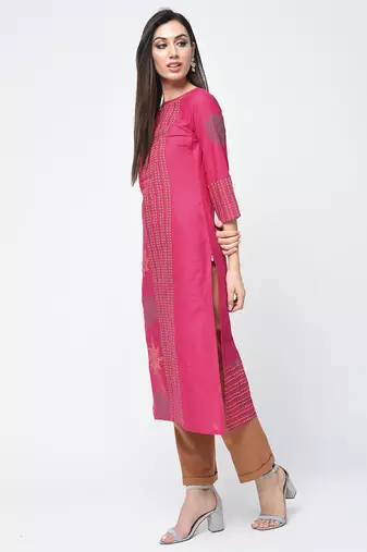 cotton block printed straight kurta,magenta,(s,m,l,xl,2xl,3xl)