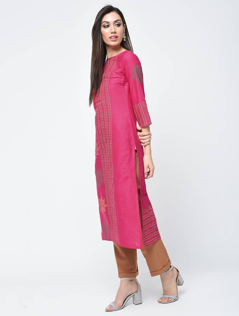 cotton block printed straight kurta,magenta,(s,m,l,xl,2xl,3xl)