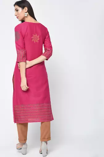 cotton block printed straight kurta,magenta,(s,m,l,xl,2xl,3xl)