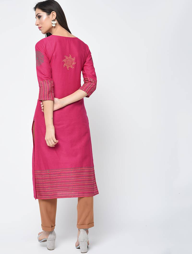 cotton block printed straight kurta,magenta,(s,m,l,xl,2xl,3xl)
