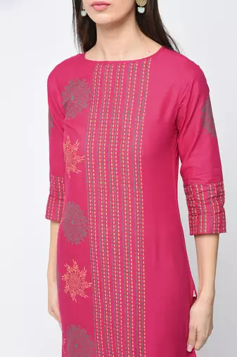 cotton block printed straight kurta,magenta,(s,m,l,xl,2xl,3xl)