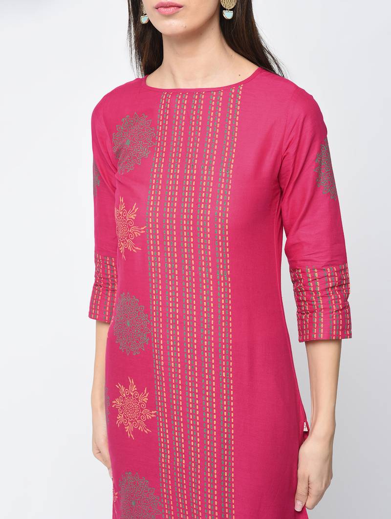 cotton block printed straight kurta,magenta,(s,m,l,xl,2xl,3xl)