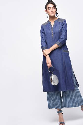 denim princess line straight kurta blue