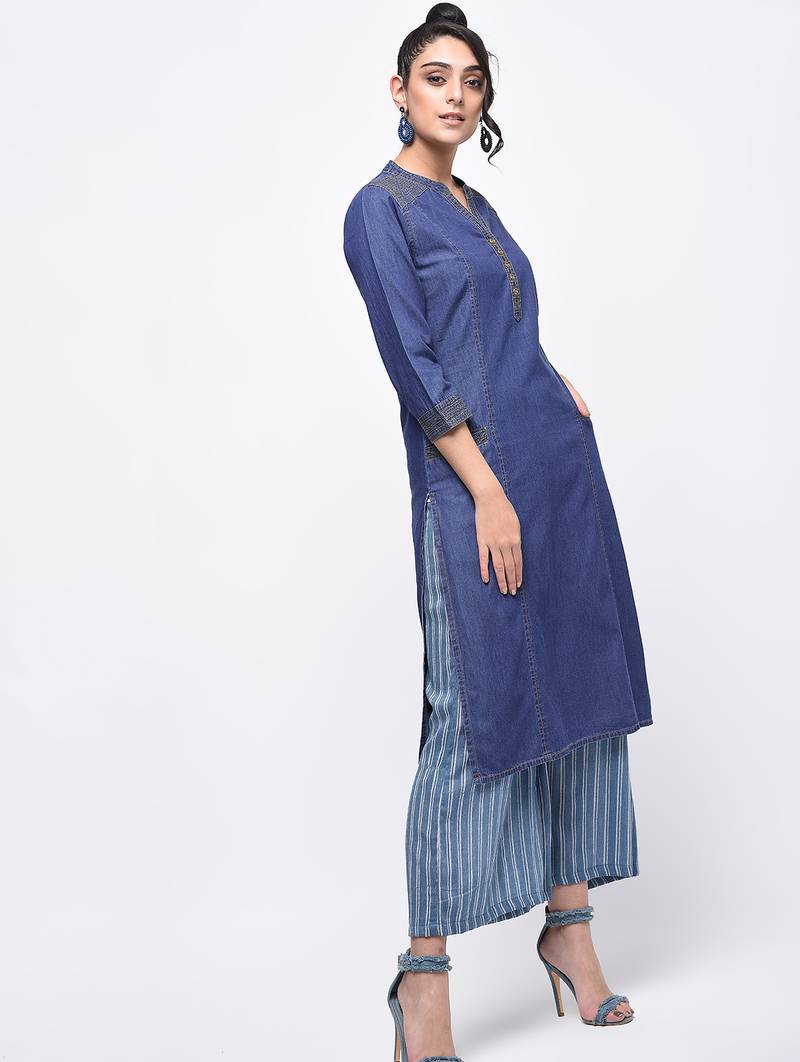 denim princess line straight kurta,blue,(s,m,l,xl,2xl,3xl)