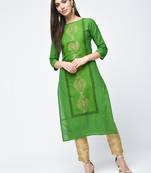 cotton block printed straight kurta,green,(s,m,l,xl,2xl,3xl)