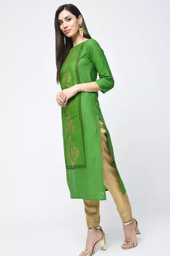 cotton block printed straight kurta,green,(s,m,l,xl,2xl,3xl)