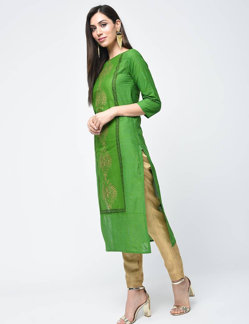 cotton block printed straight kurta,green,(s,m,l,xl,2xl,3xl)