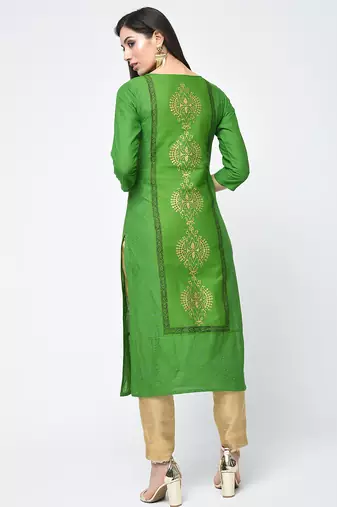 cotton block printed straight kurta,green,(s,m,l,xl,2xl,3xl)