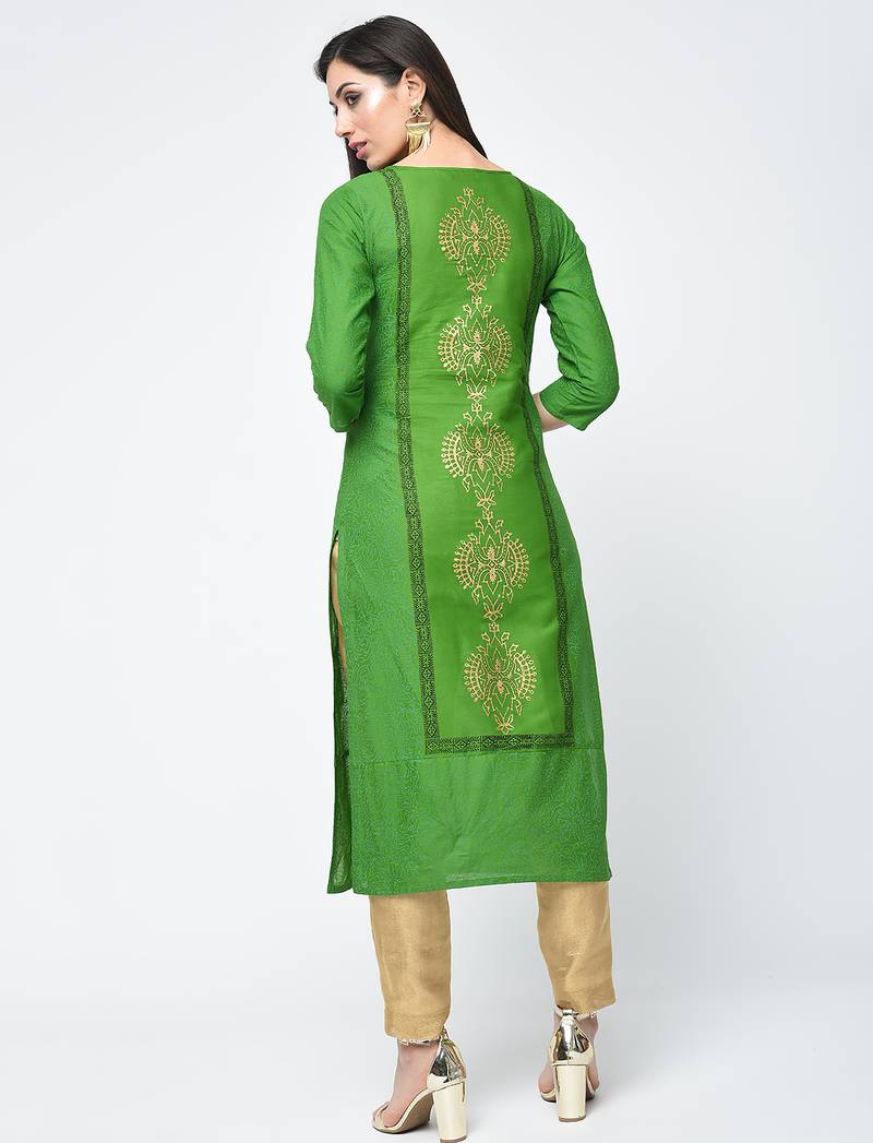 cotton block printed straight kurta,green,(s,m,l,xl,2xl,3xl)