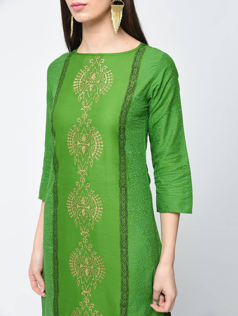 cotton block printed straight kurta,green,(s,m,l,xl,2xl,3xl)