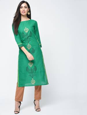 cotton block printed straight kurta,turquoise,(s,m,l,xl,2xl,3xl) 1