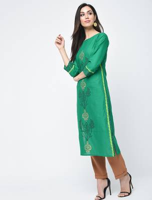 cotton block printed straight kurta,turquoise,(s,m,l,xl,2xl,3xl) 2