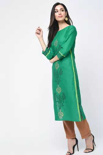 cotton block printed straight kurta,turquoise,(s,m,l,xl,2xl,3xl)