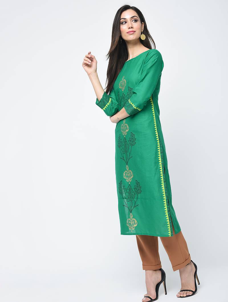 cotton block printed straight kurta,turquoise,(s,m,l,xl,2xl,3xl)