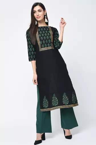 cotton block printed straight kurta,black,(s,m,l,xl,2xl,3xl)