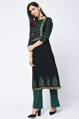 cotton block printed straight kurta,black,(s,m,l,xl,2xl,3xl)