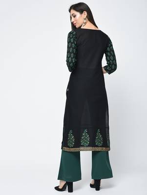 cotton block printed straight kurta,black,(s,m,l,xl,2xl,3xl) 3